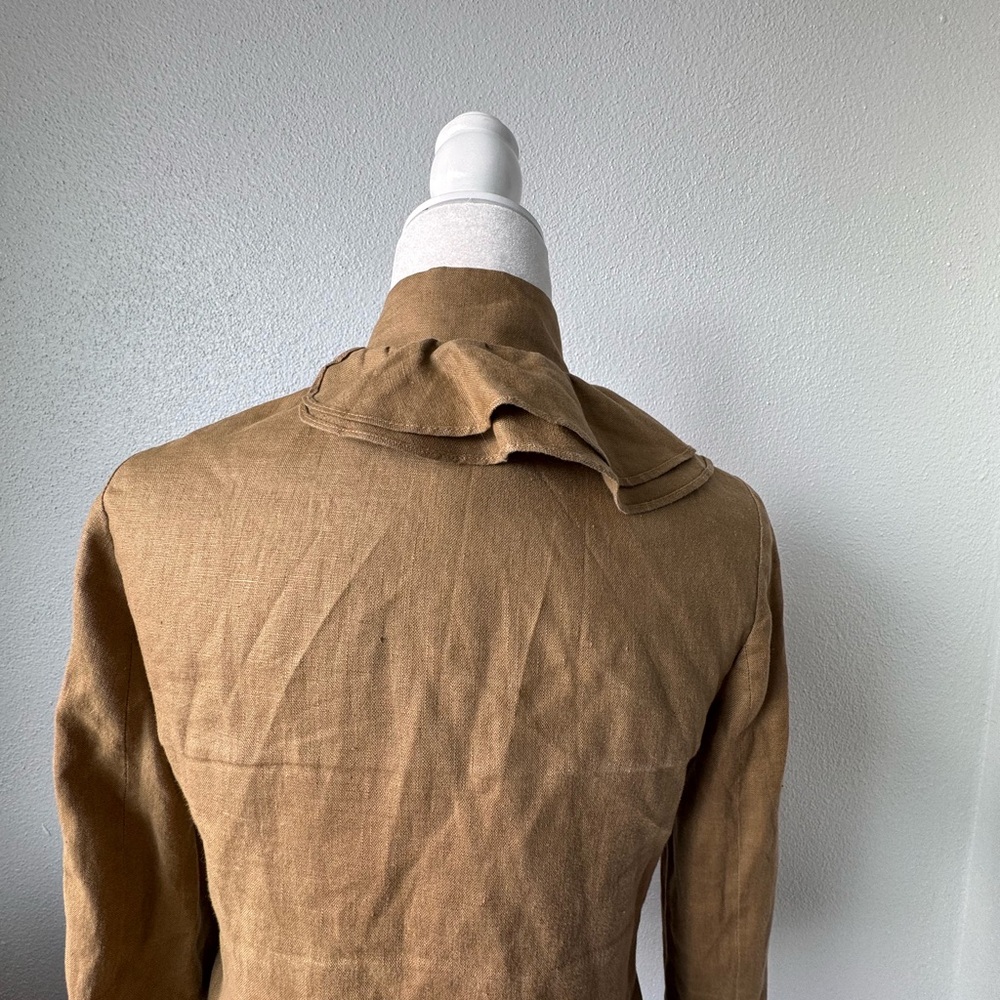 Anthropologie Ruffian Jacket Linen Silk Gold Blazer Asymmetric SZ 0 - Picture 6 of 11